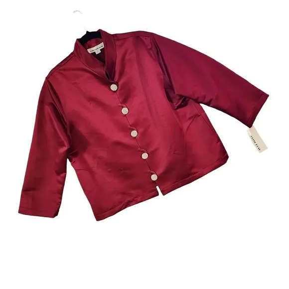 Caroline Rose Women Red Satin Collared Statement Button Blazer Jacket Size Large - Picture 6 of 10